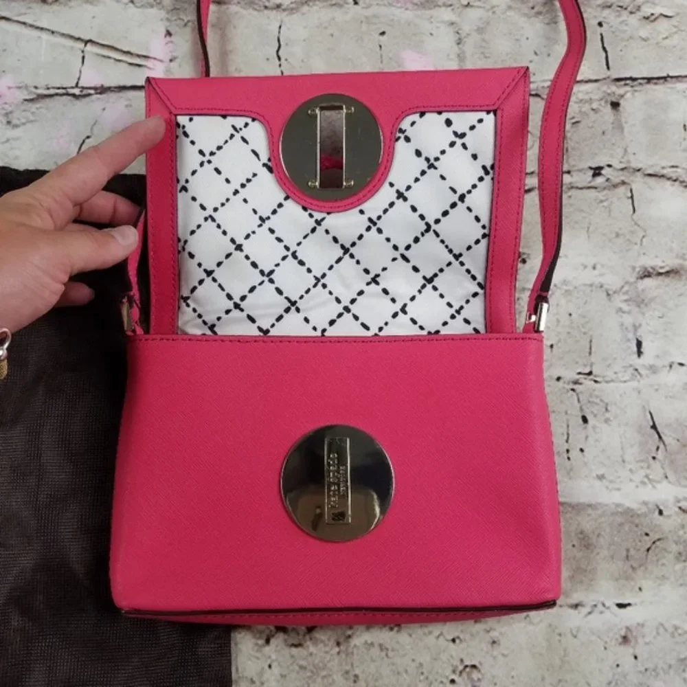 Kate Spade Leather Crossbody Small Purse Gold Handbag Bag Preppy Barbie Pink